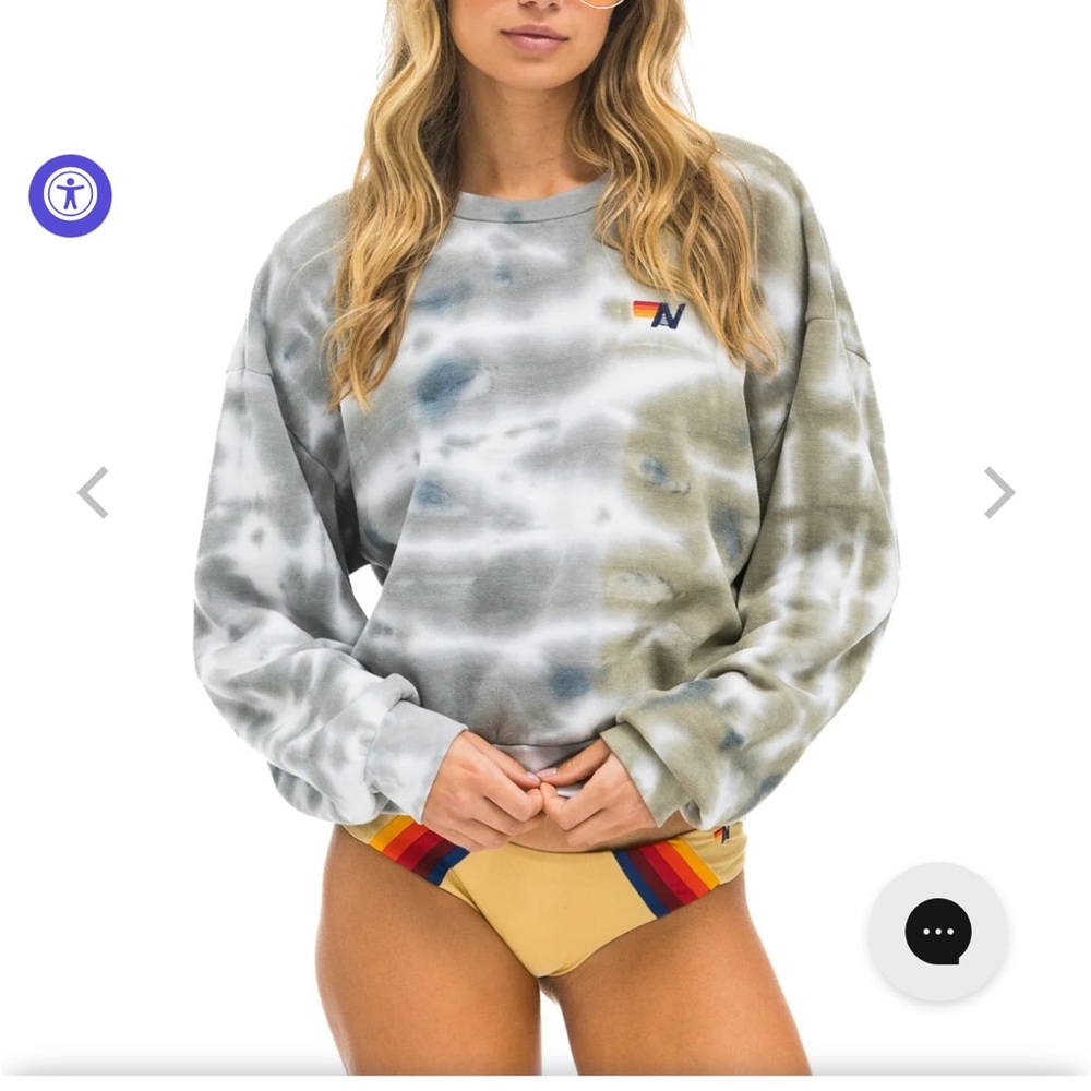 Aviator Nation Gray Tie-Dye Crewneck Sweatshirt